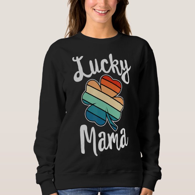 Lucky Mama St Patricks Day Retro Shamrock Mom Moth Sweatshirt (Front)