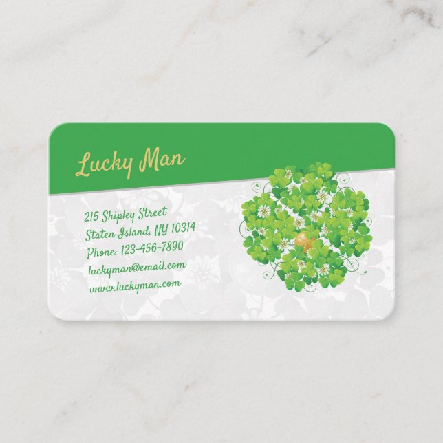 Lucky Man | Gold Coin Clover Business Card (Front)