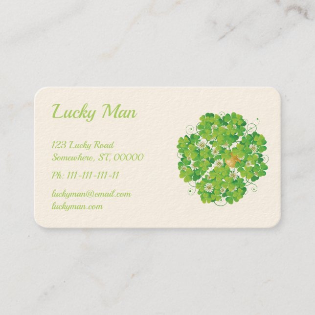 Lucky Man | Gold Coin Clover Business Card (Front)