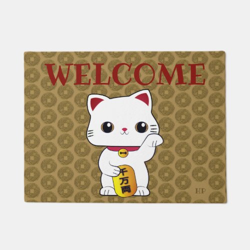Lucky Maneki_neko Cat custom monogram welcome Doormat