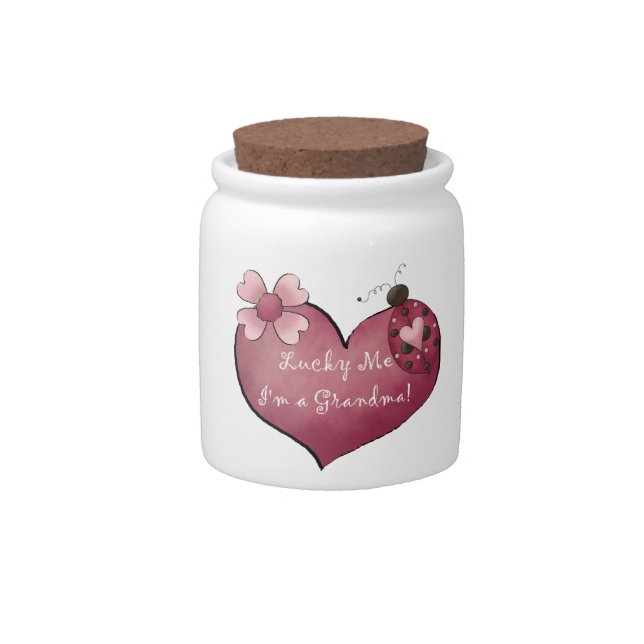 Lucky Me I'm a Grandma  Gifts Candy Jar (Front)