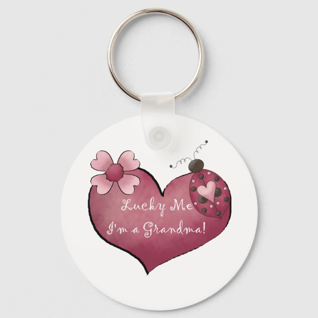 Lucky Me I'm a Grandma Tshirts and Gifts Keychain (Front)
