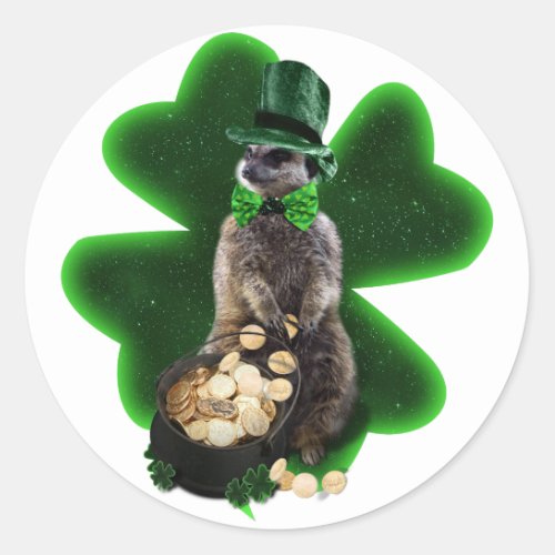 Lucky Meerkat St Patricks Day Classic Round Sticker