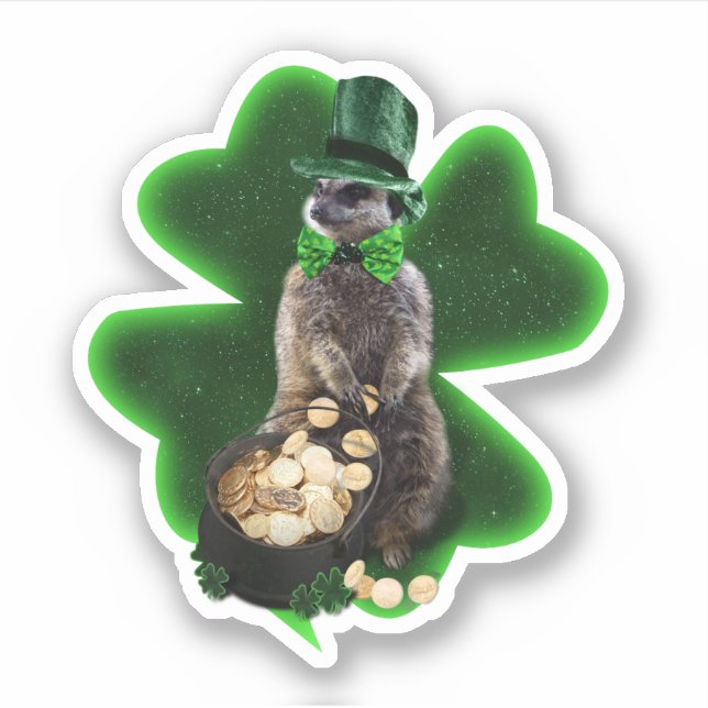Lucky Meerkat St. Patrick's Day Sticker (Front)