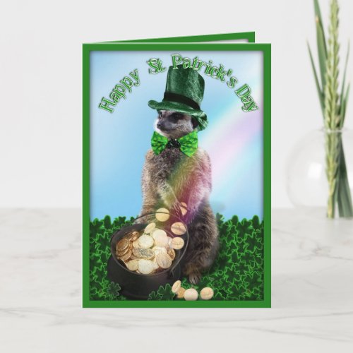 Lucky Meerkat with Pot Of Gold St Patricks Day Card