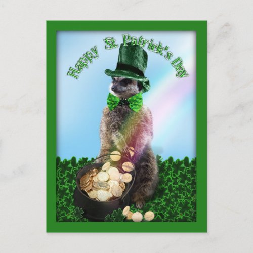 Lucky Meerkat with Pot Of Gold St Patricks Day Postcard
