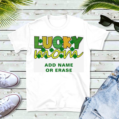 Lucky Mom Colorful Text Clovers St Patricks Day T_Shirt