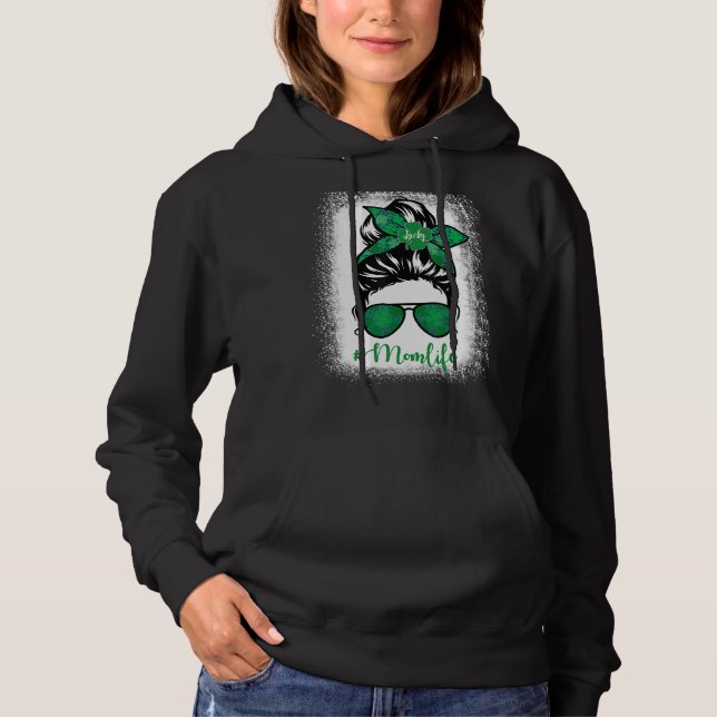 Lucky Mom Life Messy Bun Shamrock St Patrick's Day Hoodie (Front)
