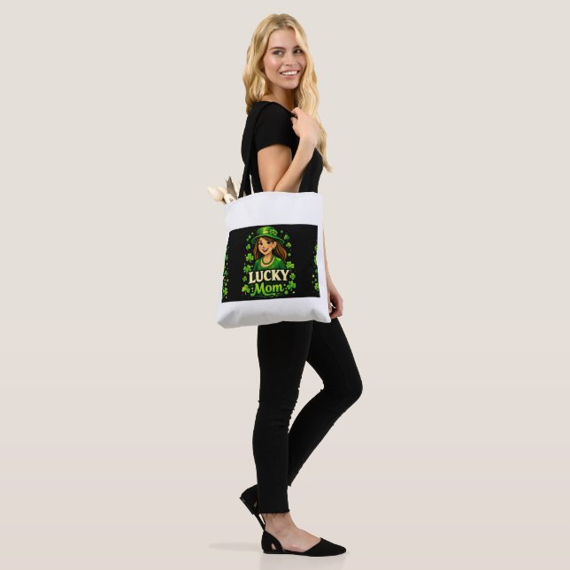 Lucky Mom – St. Patrick’s Day Clover Design Tote Bag (On Model)