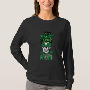 Lucky Mom St Patricks Day Irish Sugar Skull Head T-Shirt