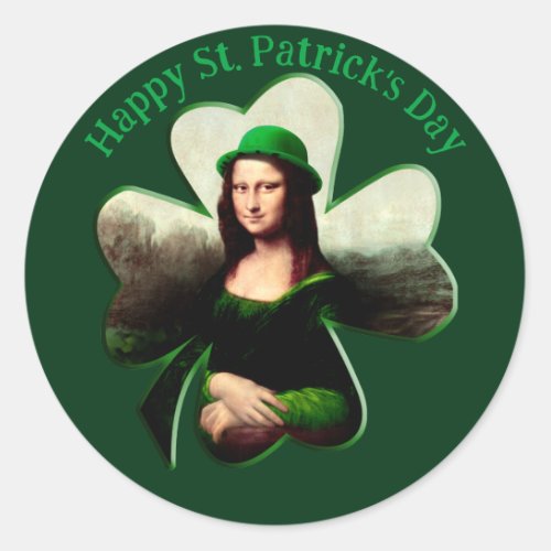 Lucky Mona Lisa St Patricks Day Classic Round Sticker