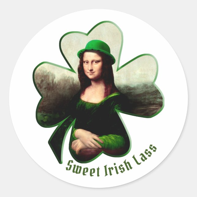 Lucky Mona Lisa St. Patrick's Day Classic Round Sticker (Front)