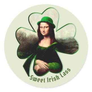 Lucky Mona Lisa St. Patrick's Day Classic Round Sticker