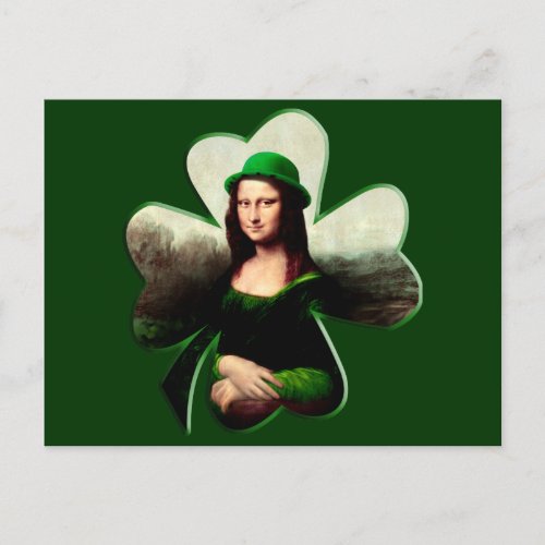 Lucky Mona Lisa St Patricks Day Clover Postcard