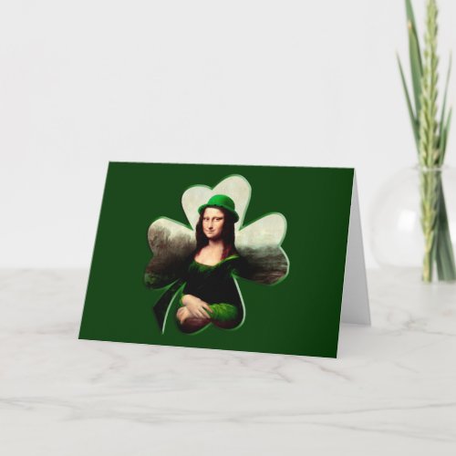 Lucky Mona Lisa St Patricks Day Shamrock Card
