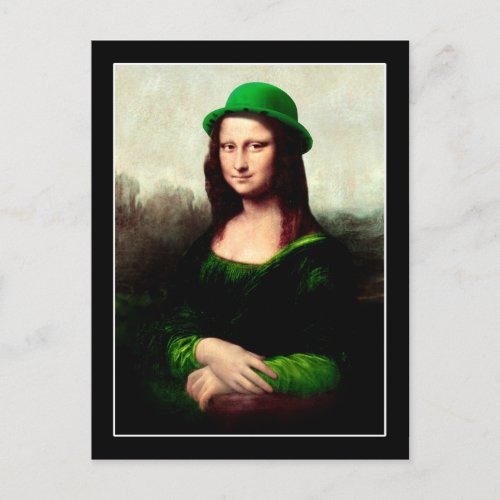 Lucky Mona Lisa St Patricks Day Shamrock Postcard