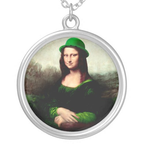 Lucky Mona Lisa St Patricks Day Shamrock Silver Plated Necklace