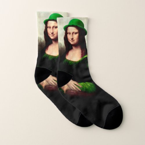 Lucky Mona Lisa St Patricks Day Socks