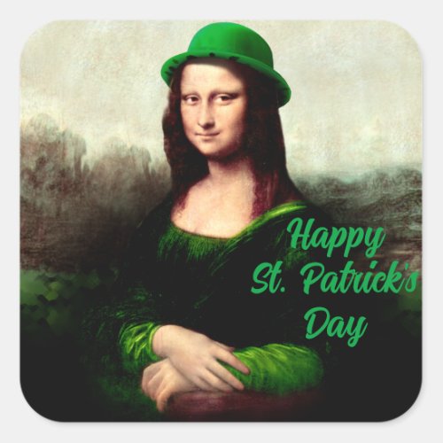 Lucky Mona Lisa St Patricks Day Square Sticker