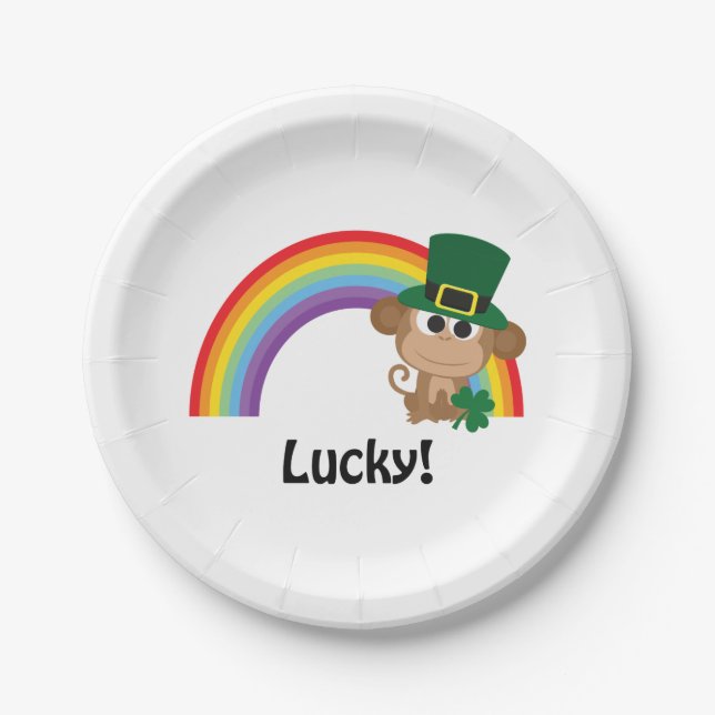 Lucky Monkey Leprechaun Paper Plates (Front)