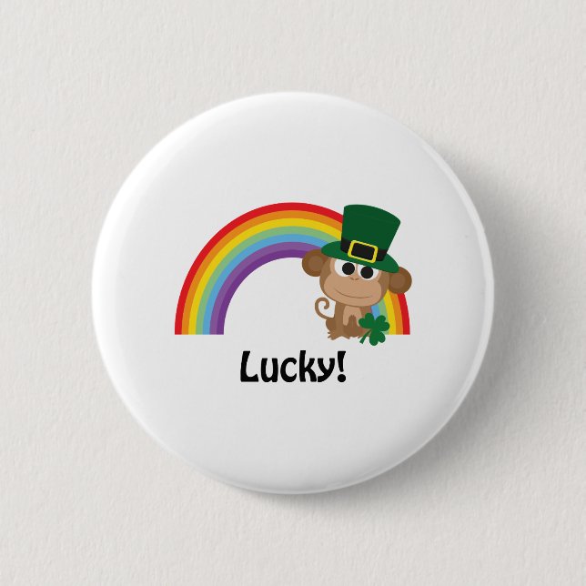Lucky Monkey Leprechaun Pinback Button (Front)