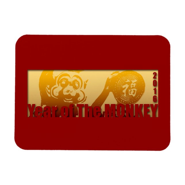 Lucky Monkey Year 2016 Greeting Magnet 1 (Horizontal)