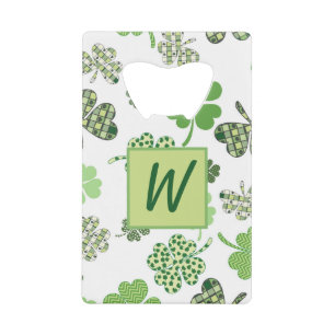 Lucky Monogram Clovers Credit Card Bottle Opener