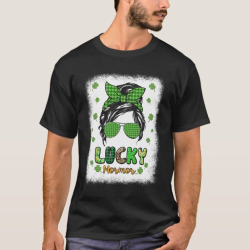 Lucky Mormor Messy Bun St Patricks Day for Women T_Shirt