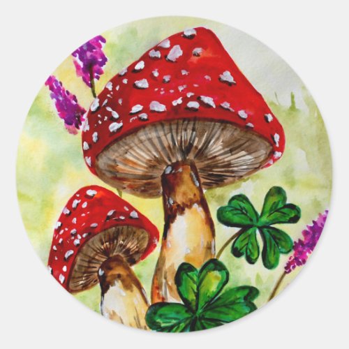 Lucky Mushrooms and Lavender Classic Round Sticker