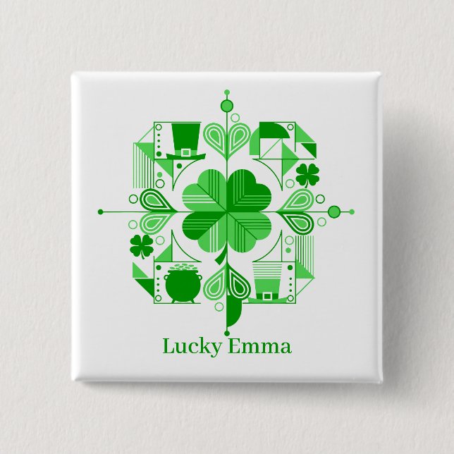 Lucky Name Personalized Clover Design Button (Front)