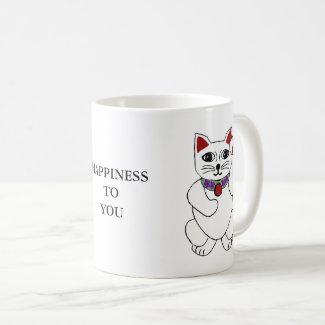 Lucky Neko Cat &quot;Happiness to You&quot; Mug