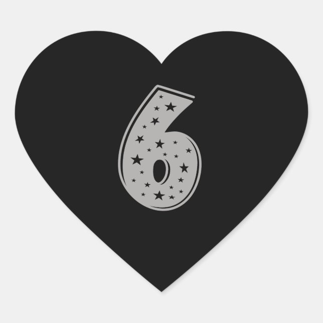 Lucky Number 6 Happy Birthday Heart Sticker (Front)
