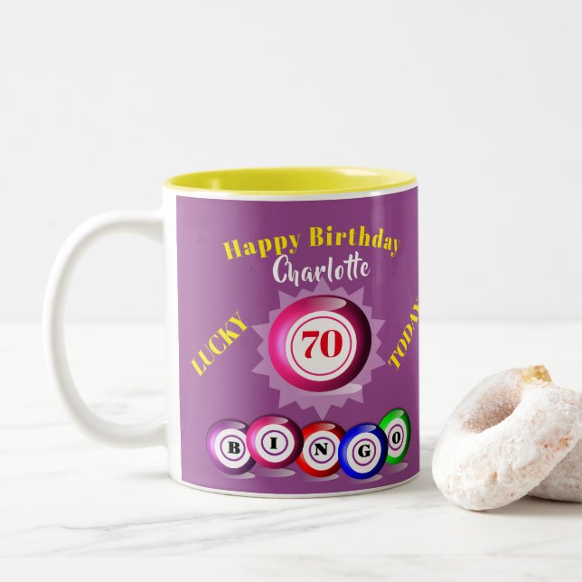 Lucky Number Bingo Themed Birthday Two-Tone Coffee Two-Tone Coffee Mug (With Donut)