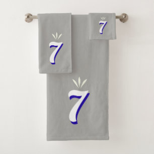 Lucky Number Seven Monogram on Silver Gray Bath Towel Set