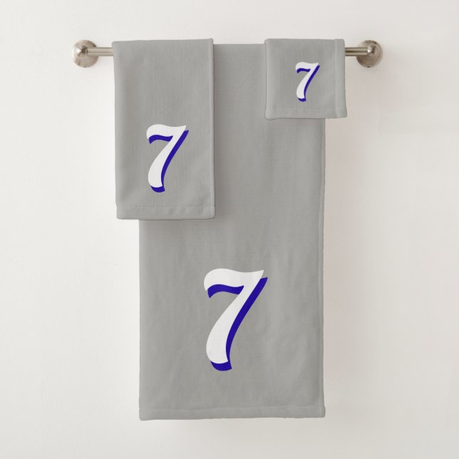 Lucky Number Seven on Silver Gray Bath Towel Set (Insitu)