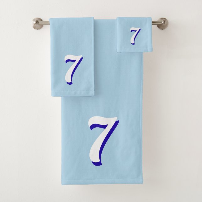 Lucky Number Seven on Sky Blue Bath Towel Set (Insitu)