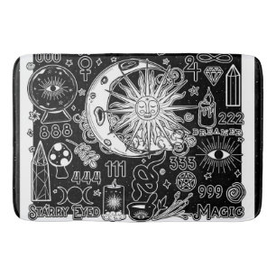 Lucky Numerology Manifesting Magic Black & White Bath Mat