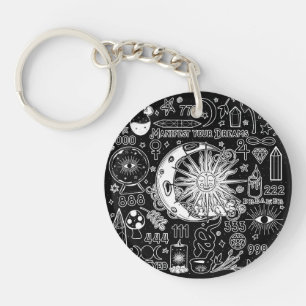 Lucky Numerology Manifesting Magic Black White  Keychain