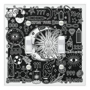 Lucky Numerology Manifesting Magic Black & White  Light Switch Cover