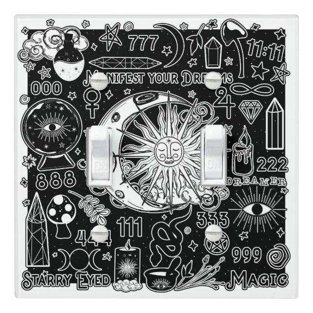 Lucky Numerology Manifesting Magic Black & White  Light Switch Cover (In Situ)