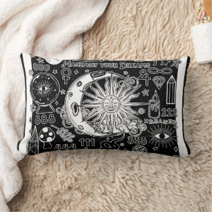 Lucky Numerology Manifesting Magic Black & White Lumbar Pillow