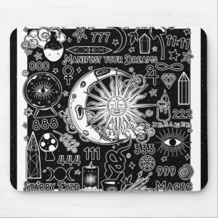 Lucky Numerology Manifesting Magic Black & White  Mouse Pad