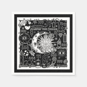 Lucky Numerology Manifesting Magic Black & White  Napkins
