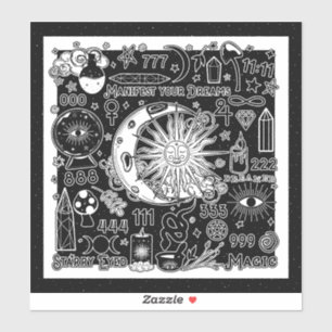 Lucky Numerology Manifesting Magic Black & White  Sticker