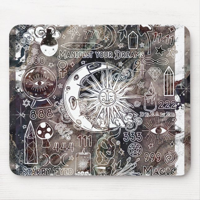 Lucky Numerology Manifesting Magic Galaxy Grunge Mouse Pad (Front)