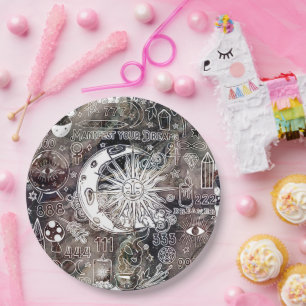 Lucky Numerology Manifesting Magic Galaxy Grunge Paper Plates