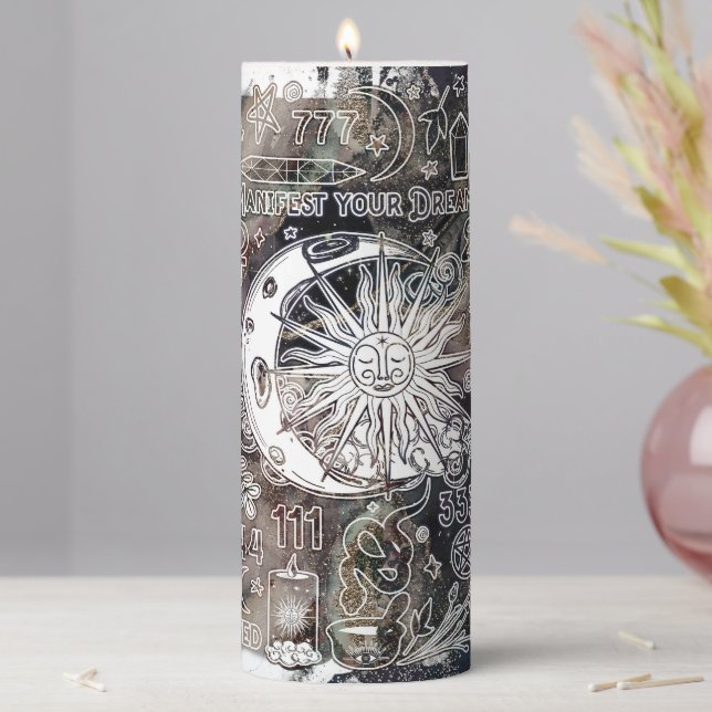 Lucky Numerology Manifesting Magic Galaxy Grunge Pillar Candle (In Situ)