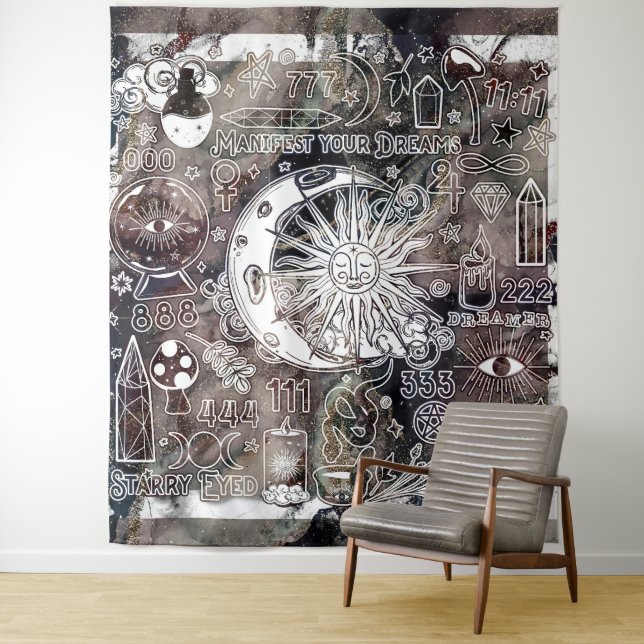 Lucky Numerology Manifesting Magic Galaxy Grunge Tapestry (In Situ)