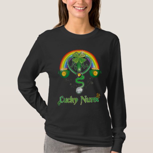 Lucky Nurse Shamrock Stethoscope And Rainbow Lucky T_Shirt