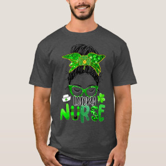 Lucky Nurse St Patrick's Day Nurse Shamrock Messy T-Shirt